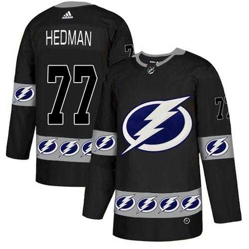 Men's Adidas Tampa Bay Lightning #77 Victor Hedman Black Authentic Team Logo Fashion Stitched NHL Jersey