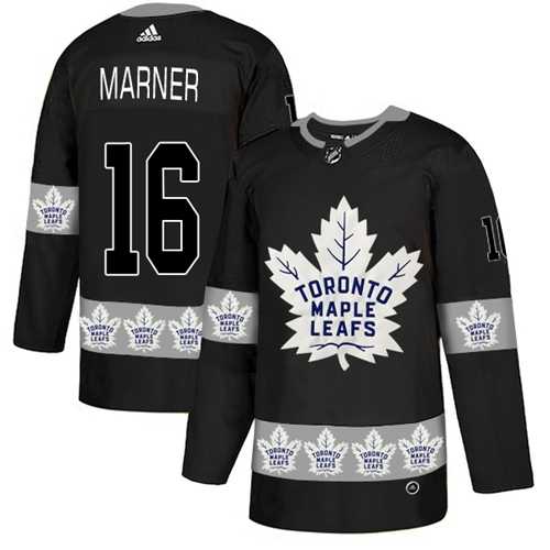 Men's Adidas Toronto Maple Leafs #16 Mitchell Marner Black Authentic Team Logo Fashion Stitched NHL Jersey