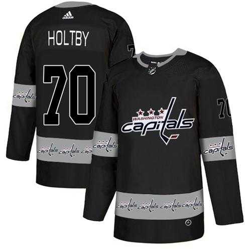 Men's Adidas Washington Capitals #70 Braden Holtby Black Authentic Team Logo Fashion Stitched NHL Jersey