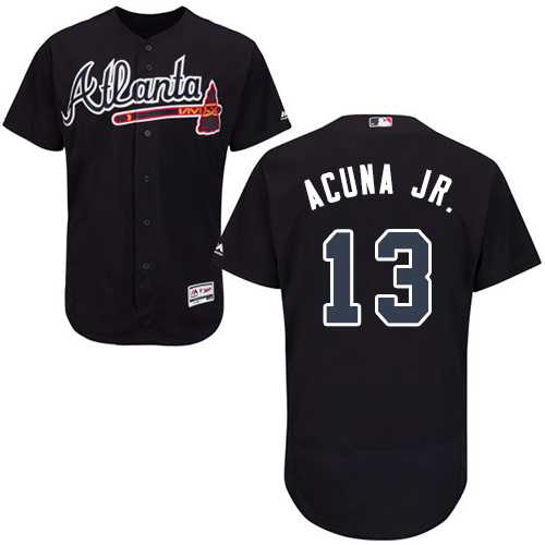Men's Atlanta Braves #13 Ronald Acuna Jr. Navy Blue Flexbase Authentic Collection Stitched MLB Jersey