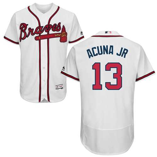 Men's Atlanta Braves #13 Ronald Acuna Jr. White Flexbase Authentic Collection Stitched MLB Jersey