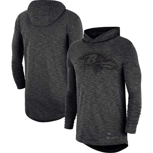 Men's Baltimore Ravens Nike Heathered Charcoal Fan Gear Tonal Slub Hooded Long Sleeve T-Shirt