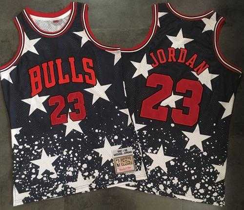 Men's Chicago Bulls #23 Michael Jordan Navy Throwback 1997 4th of July Stitched NBA