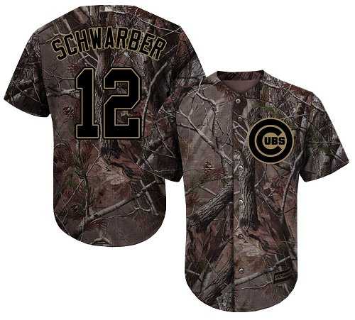 Men's Chicago Cubs #12 Kyle Schwarber Camo Realtree Collection Cool Base Stitched MLB