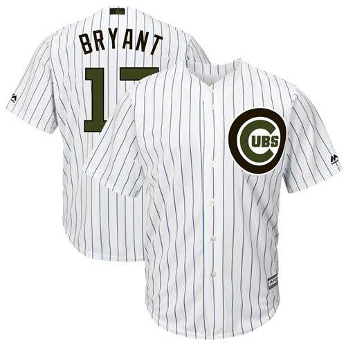Men's Chicago Cubs #17 Kris Bryant White(Blue Strip) New Cool Base 2018 Memorial Day Stitched MLB Jersey