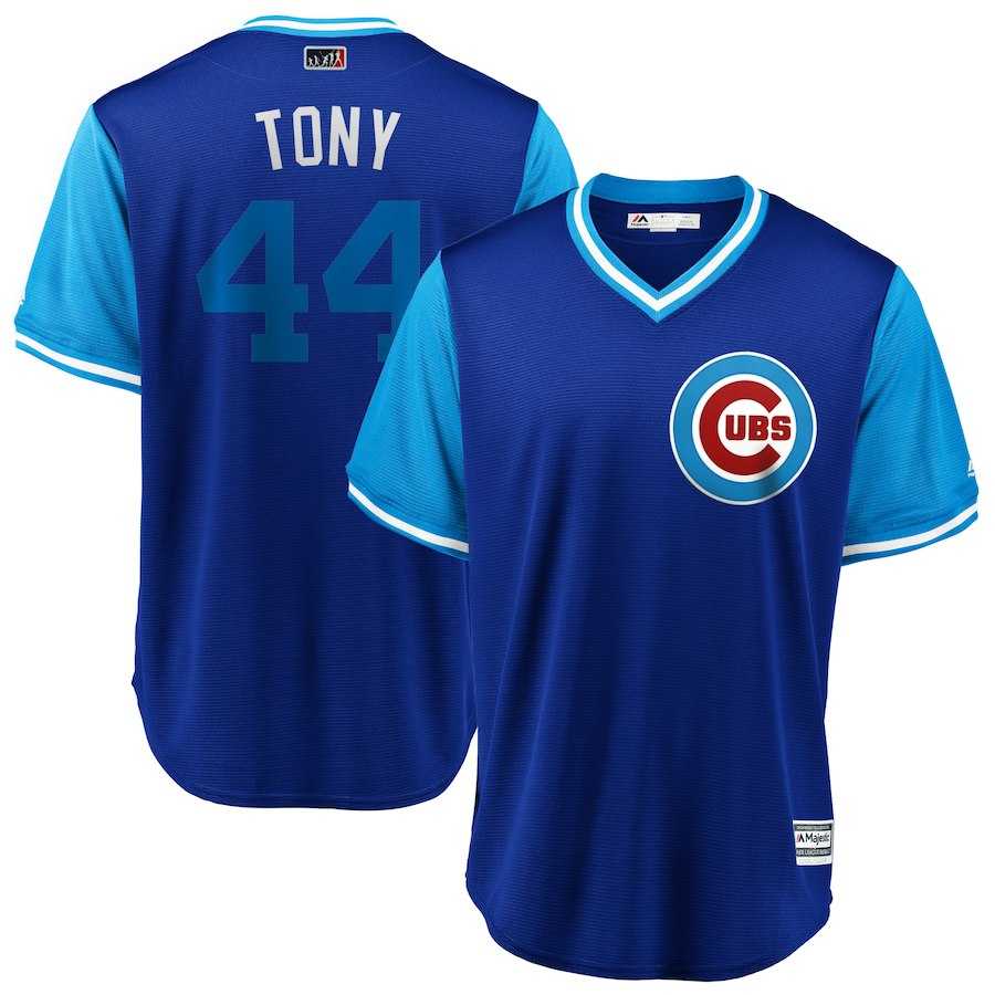 Men's Chicago Cubs #44 Anthony Rizzo Tony Majestic Royal Light Blue 2018 Players' Weekend Cool Base Jersey
