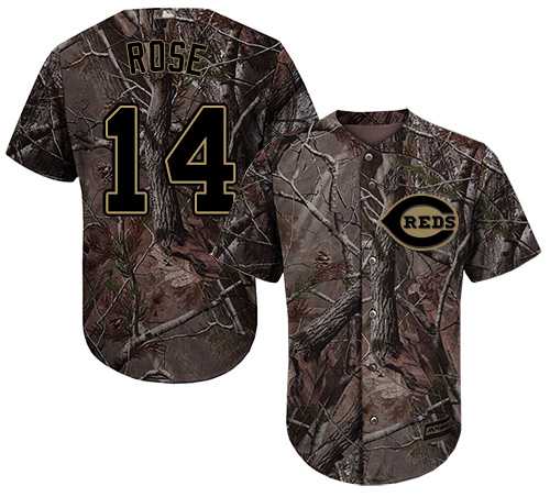 Men's Cincinnati Reds #14 Pete Rose Camo Realtree Collection Cool Base Stitched MLB