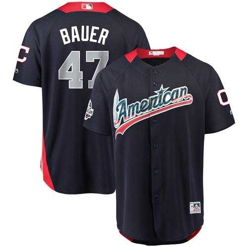 Men's Cleveland Indians #47 Trevor Bauer Navy Blue 2018 All-Star American League Stitched MLB Jersey