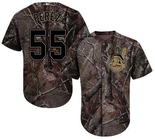 Men's Cleveland Indians #55 Roberto Perez Camo Realtree Collection Cool Base Stitched MLB