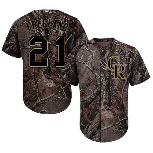 Men's Colorado Rockies #21 Kyle Freeland Camo Realtree Collection Cool Base Stitched MLB Jersey
