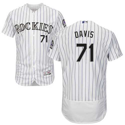 Men's Colorado Rockies #71 Wade Davis White Strip Flexbase Authentic Collection Stitched MLB