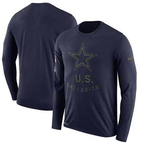 Men's Dallas Cowboys Nike Navy Salute to Service Sideline Legend Performance Long Sleeve T-Shirt