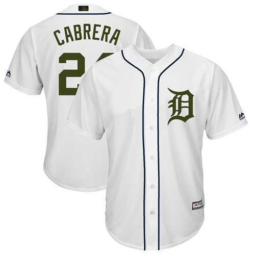 Men's Detroit Tigers #24 Miguel Cabrera White New Cool Base 2018 Memorial Day Stitched MLB Jersey
