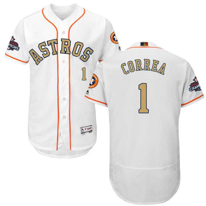 Men's Houston Astros #1 Carlos Correa White FlexBase Authentic 2018 Gold Program Stitched Baseball Jersey