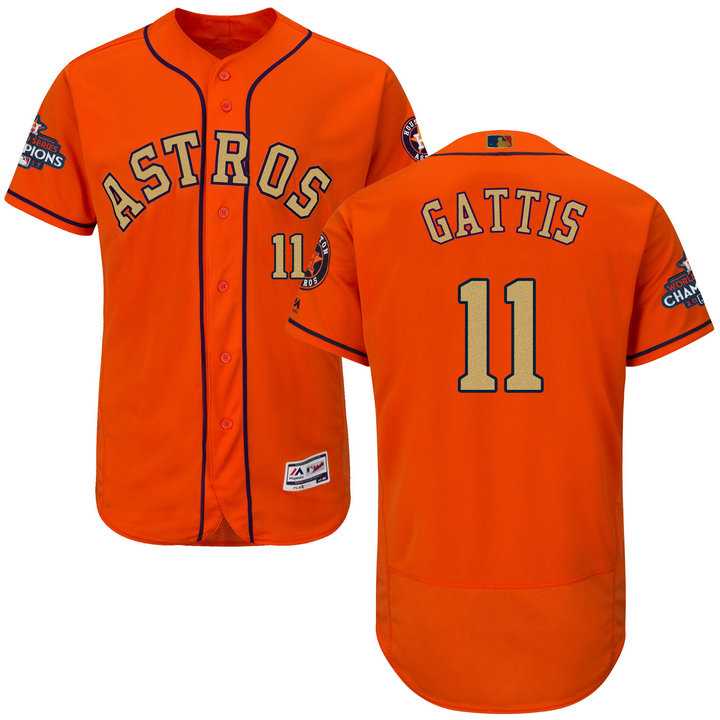 Men's Houston Astros #11 Evan Gattis Orange FlexBase Authentic 2018 Gold Program Stitched Baseball Jersey
