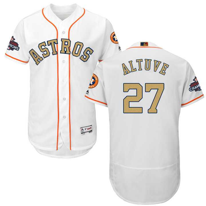 Men's Houston Astros #27 Jose Altuve White FlexBase Authentic 2018 Gold Program Stitched Baseball Jersey