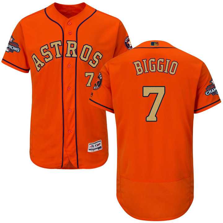 Men's Houston Astros #7 Craig Biggio Orange FlexBase Authentic 2018 Gold Program Stitched Baseball Jersey