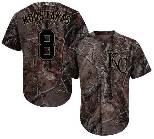 Men's Kansas City Royals #8 Mike Moustakas Camo Realtree Collection Cool Base Stitched MLB