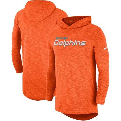Men's Miami Dolphins Nike Orange Sideline Slub Performance Hooded Long Sleeve T-shirt