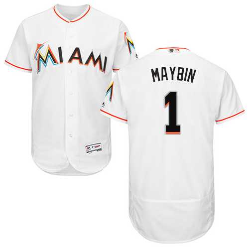 Men's Miami Marlins #1 Cameron Maybin White Flexbase Authentic Collection Stitched MLB Jersey