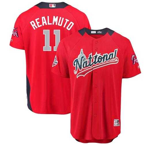 Men's Miami Marlins #11 JT Realmuto Red 2018 All-Star National League Stitched MLB