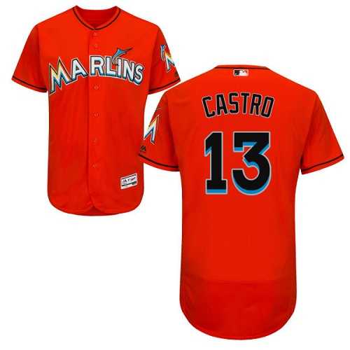 Men's Miami Marlins #13 Starlin Castro Orange Flexbase Authentic Collection Stitched MLB