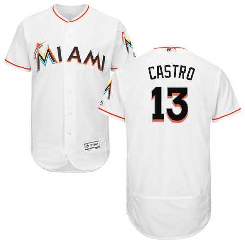Men's Miami Marlins #13 Starlin Castro White Flexbase Authentic Collection Stitched MLB