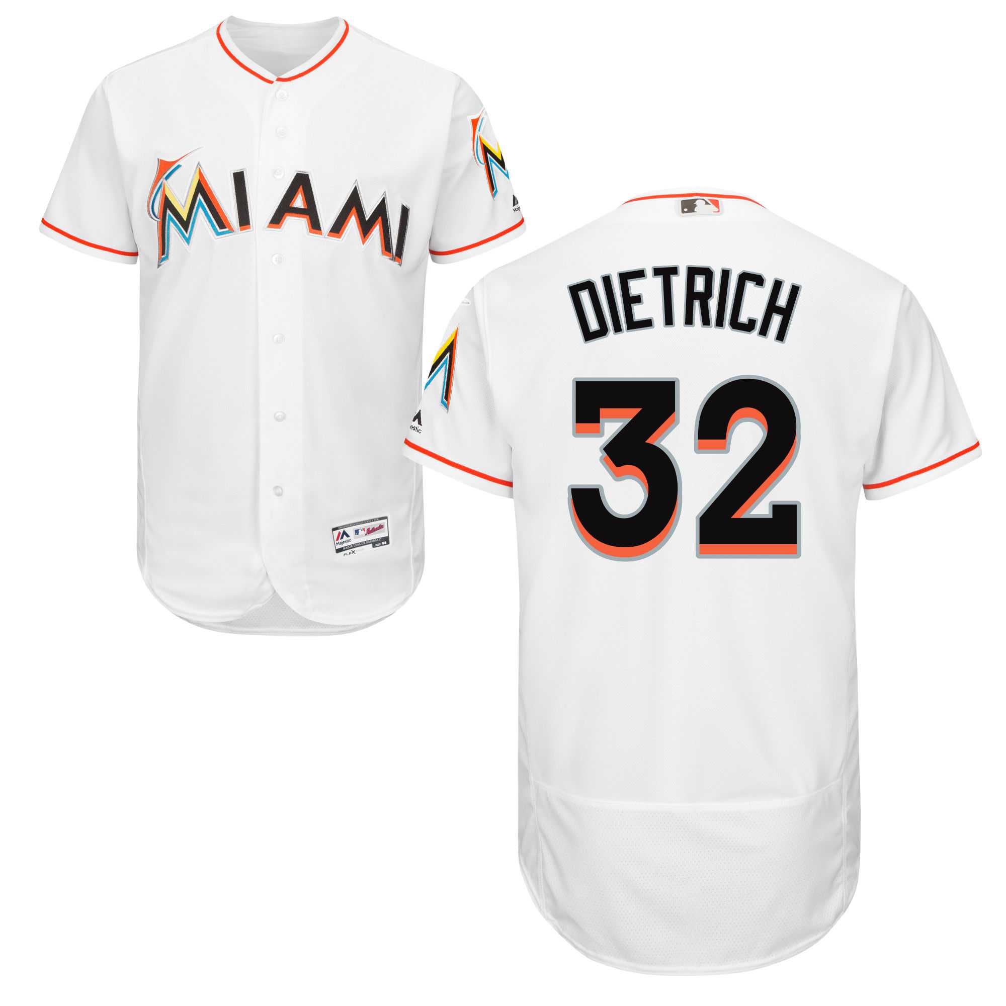 Men's Miami Marlins #32 Derek Dietrich White Flexbase Authentic Collection Stitched Baseball Jersey