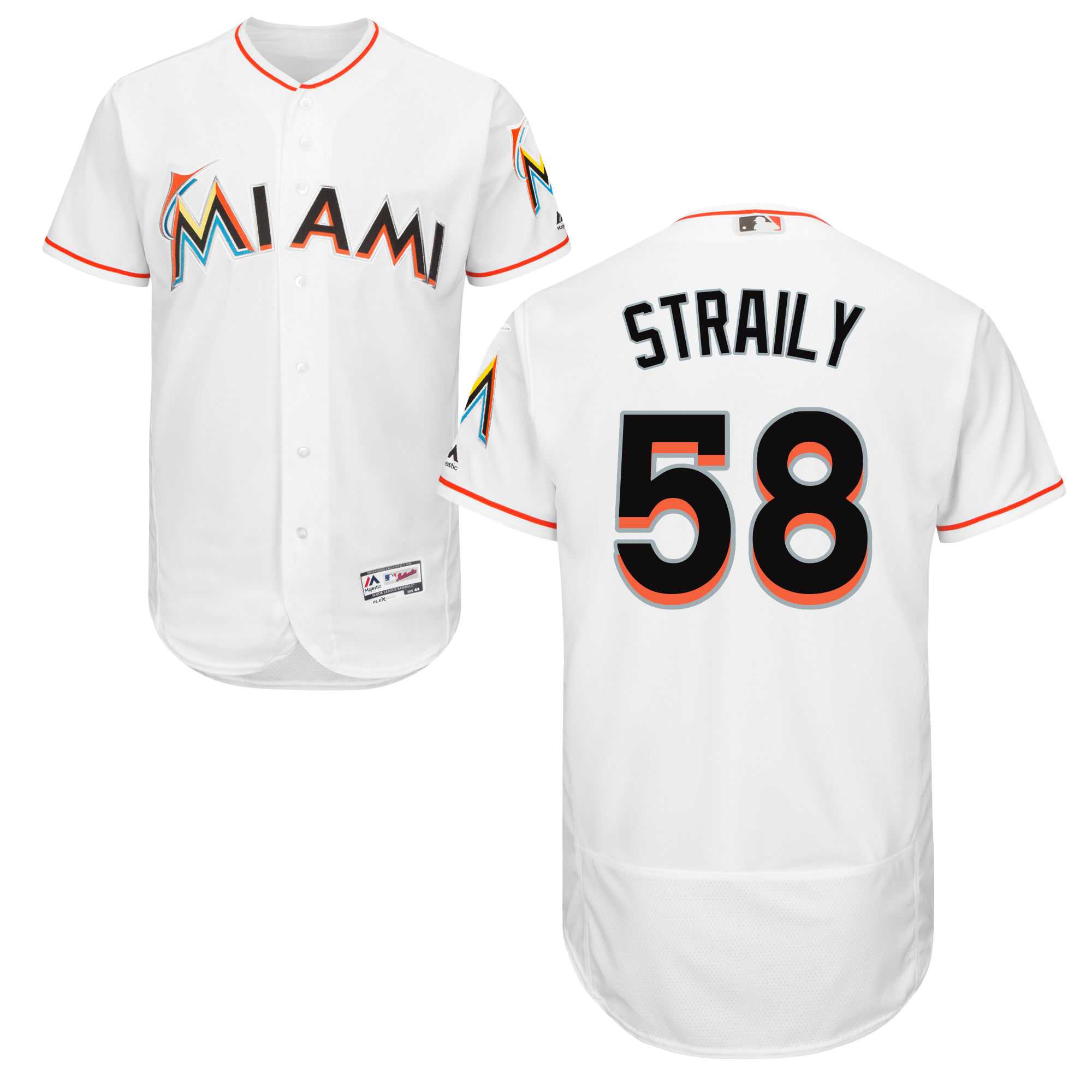 Men's Miami Marlins #58 Dan Straily White Flexbase Authentic Collection Stitched Baseball Jersey