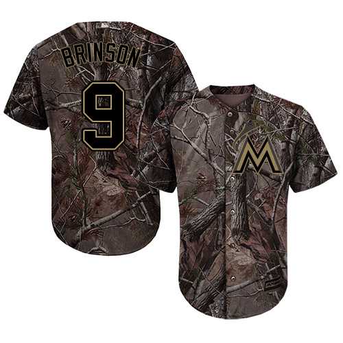 Men's Miami Marlins #9 Lewis Brinson Camo Realtree Collection Cool Base Stitched MLB Jersey