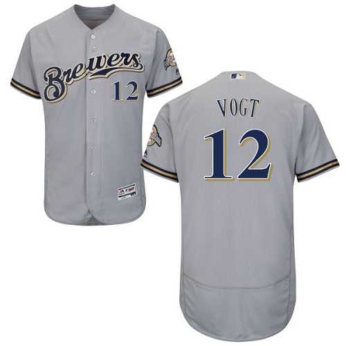 Men's Milwaukee Brewers #12 Stephen Vogt Grey Flexbase Authentic Collection Stitched MLB