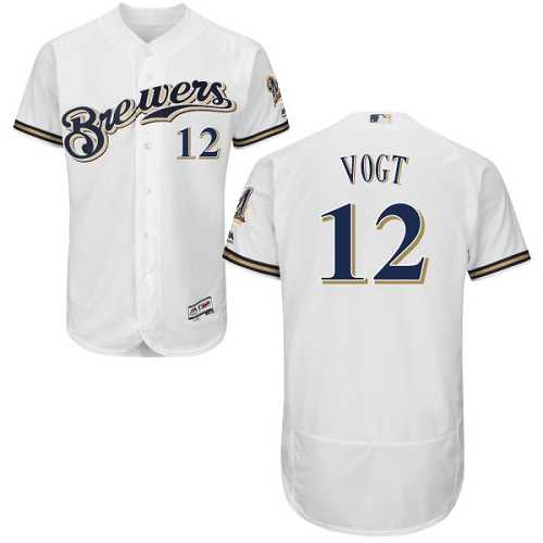 Men's Milwaukee Brewers #12 Stephen Vogt White Flexbase Authentic Collection Stitched MLB