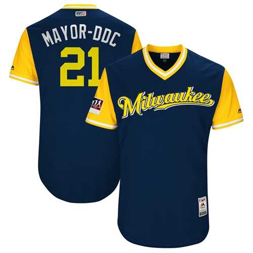 Men's Milwaukee Brewers #21 Travis Shaw Navy Mayor-DDC Players Weekend Authentic Stitched MLB