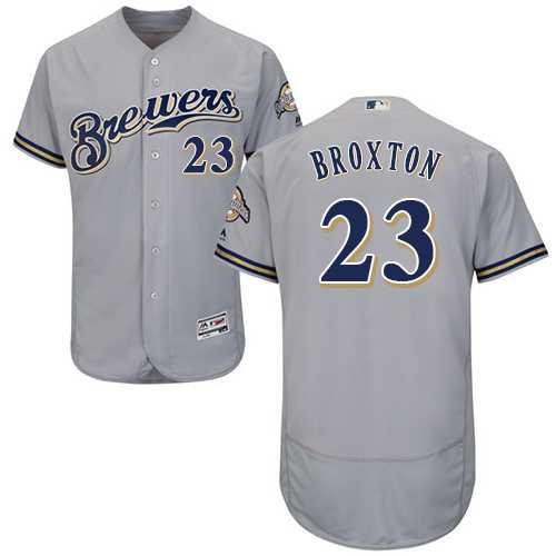 Men's Milwaukee Brewers #23 Keon Broxton Grey Flexbase Authentic Collection Stitched MLB Jersey