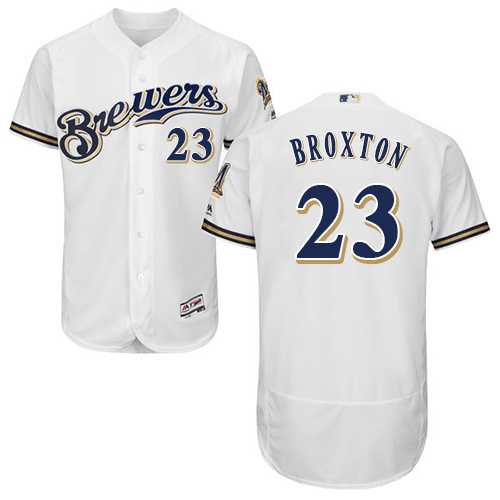 Men's Milwaukee Brewers #23 Keon Broxton White Flexbase Authentic Collection Stitched MLB Jersey