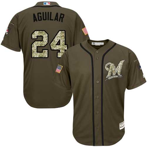 Men's Milwaukee Brewers #24 Jesus Aguilar Green Salute to Service Stitched MLB