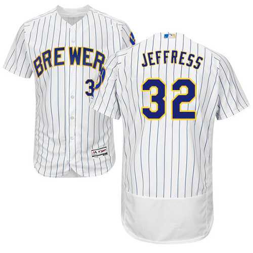 Men's Milwaukee Brewers #32 Jeremy Jeffress White Strip Flexbase Authentic Collection Stitched MLB