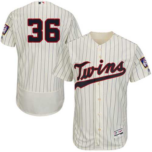 Men's Minnesota Twins #36 Robbie Grossman Cream Strip Flexbase Authentic Collection Stitched MLB Jersey