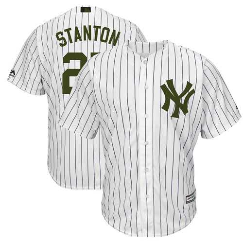 Men's New York Yankees #27 Giancarlo Stanton White Strip New Cool Base 2018 Memorial Day Stitched MLB Jersey