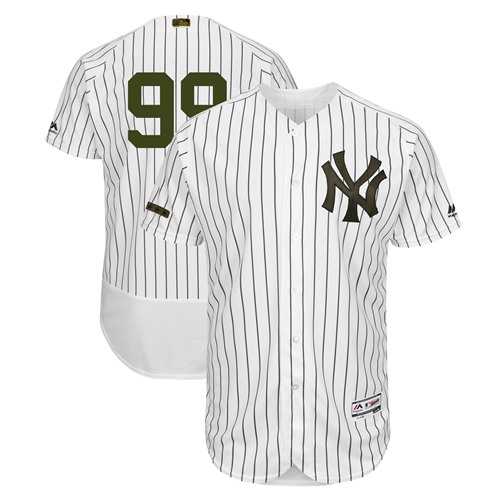 Men's New York Yankees #99 Aaron Judge White Strip Flexbase Authentic Collection 2018 Memorial Day Stitched MLB Jersey