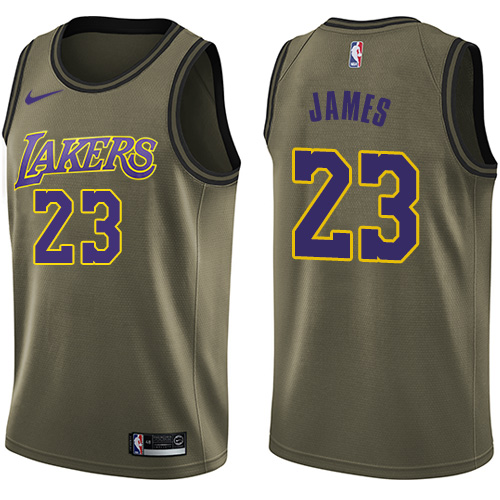 Men's Nike Los Angeles Lakers #23 LeBron James Green Salute to Service Youth NBA Swingman Jersey