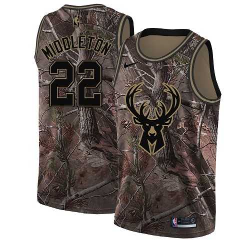 Men's Nike Milwaukee Bucks #22 Khris Middleton Camo NBA Swingman Realtree Collection Jersey