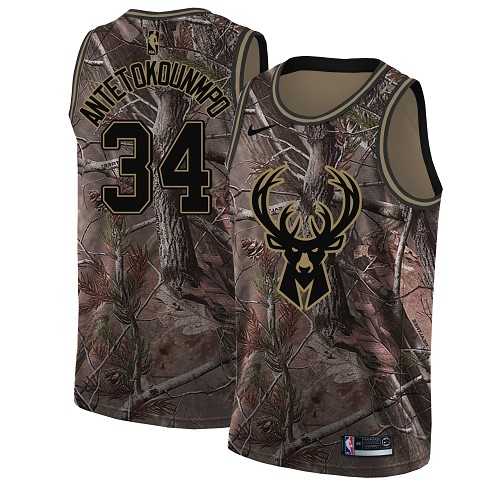 Men's Nike Milwaukee Bucks #34 Giannis Antetokounmpo Camo NBA Swingman Realtree Collection Jersey