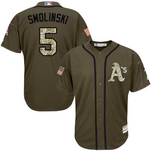 Men's Oakland Athletics #5 Jake Smolinski Green Salute to Service Stitched MLB Jersey