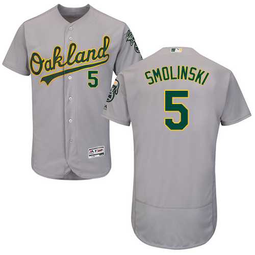 Men's Oakland Athletics #5 Jake Smolinski Grey Flexbase Authentic Collection Stitched MLB Jersey