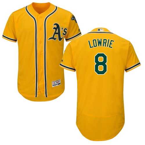 Men's Oakland Athletics #8 Jed Lowrie Gold Flexbase Authentic Collection Stitched MLB
