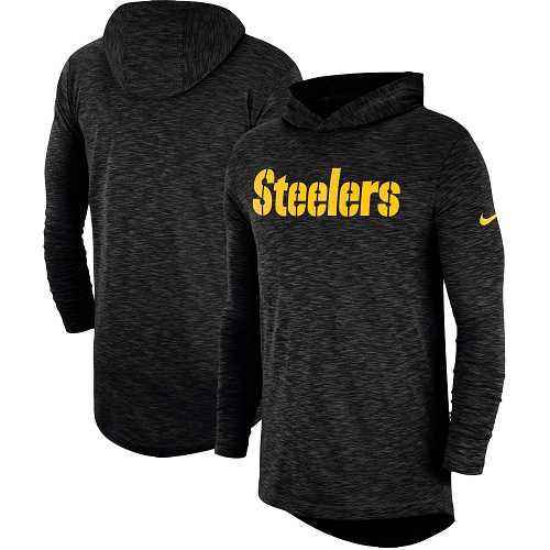 Men's Pittsburgh Steelers Nike Black Sideline Slub Performance Hooded Long Sleeve T-shirt