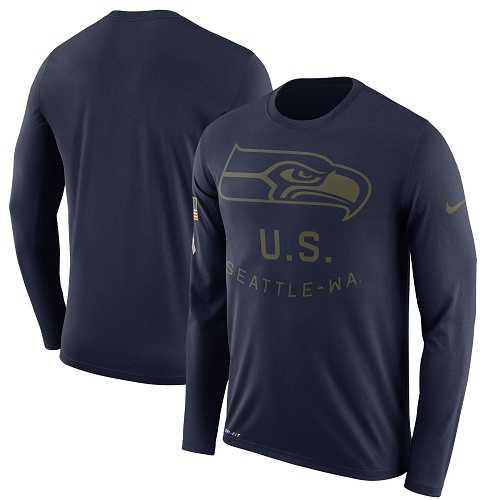 Men's Seattle Seahawks Nike Navy Salute to Service Sideline Legend Performance Long Sleeve T-Shirt