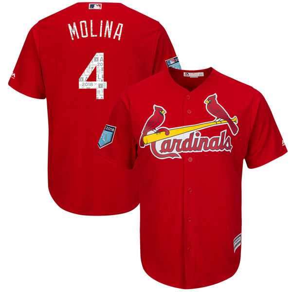 Men's St. Louis Cardinals #4 Yadier Molina Majestic Scarlet 2018 Spring Training Cool Base Player Jersey