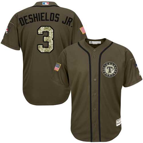 Men's Texas Rangers #3 Delino DeShields Jr. Green Salute to Service Stitched MLB